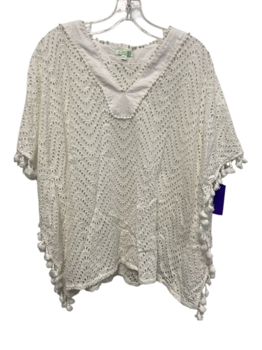Jade Melody Tam Size M/L White Cotton Eyelet V Neck Tassel Detail Kaftan Top White / M/L