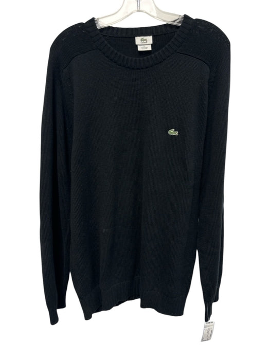 Lacoste Size L Black Cotton Solid Knit Crew Men's Sweater Black / L