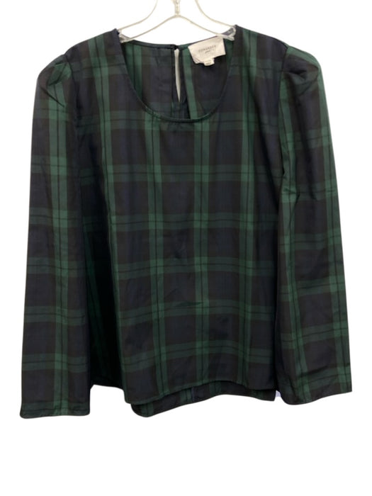 Pomander Place Size XXXL Navy & Green Polyester Long Sleeve Plaid Top Navy & Green / XXXL
