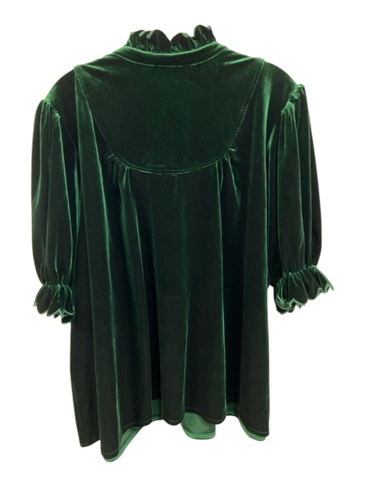 Pomander Place Size XXXL Green Polyester Blend Short Sleeve Velvet Ruffles Top Green / XXXL
