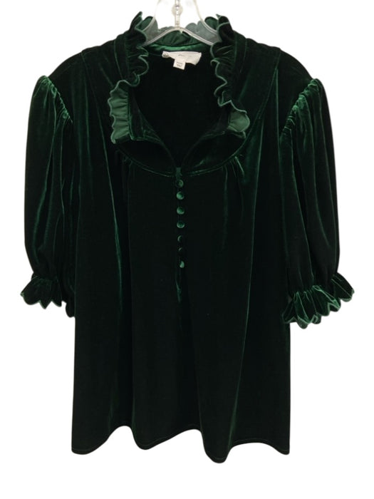 Pomander Place Size XXXL Green Polyester Blend Short Sleeve Velvet Ruffles Top Green / XXXL