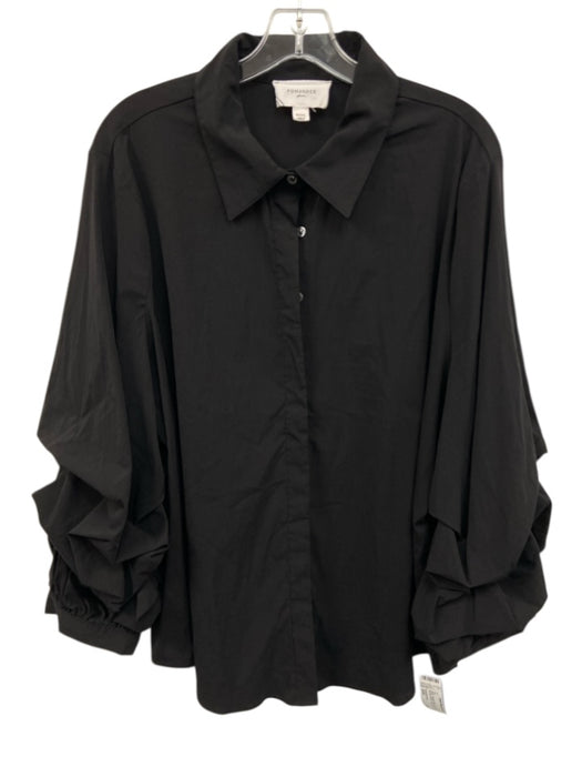 Pomander Place Size XXXL Black Polyester Blend Long Sleeve Ruched Collar Top Black / XXXL