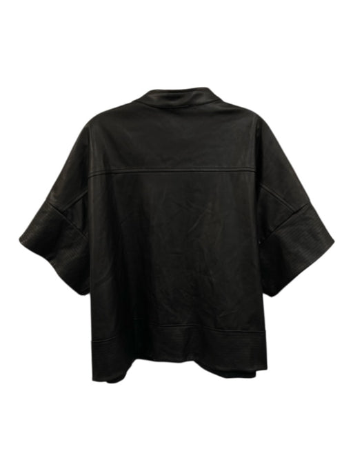 Tuckernuck Size XXL Black Faux Leather Short Sleeve Button Front Top Black / XXL
