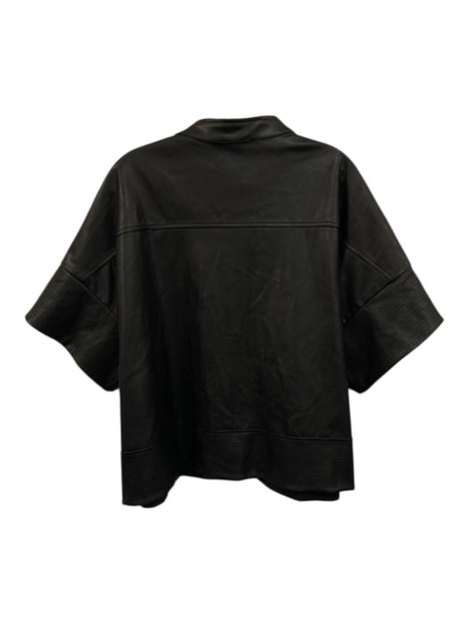 Tuckernuck Size XXL Black Faux Leather Short Sleeve Button Front Top Black / XXL