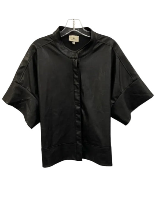 Tuckernuck Size XXL Black Faux Leather Short Sleeve Button Front Top Black / XXL
