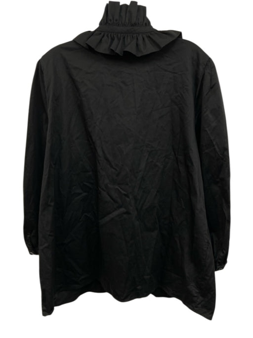 Tuckernuck Size XXL Black Cotton Blend Long Sleeve Pleated V Neck Top Black / XXL