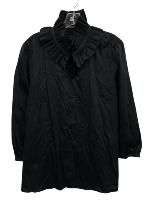 Tuckernuck Size XXL Black Cotton Blend Long Sleeve Pleated V Neck Top Black / XXL