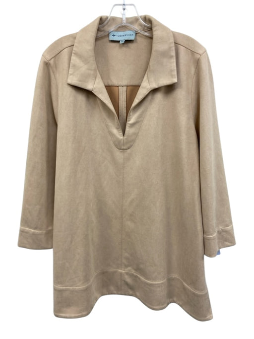 Tuckernuck Size XXL Beige Polyester Blend Long Sleeve Split Neck Collar Top Beige / XXL