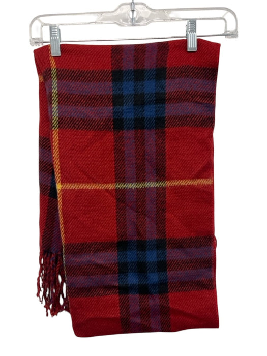 Red, Blue, Yellow Fringe Plaid Pockets Rectangle scarf Red, Blue, Yellow