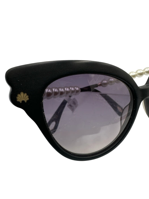 Lele Sadoughi Black & White Plastic Faux Pearl Cat Eye Gold Hardware Sunglasses Black & White