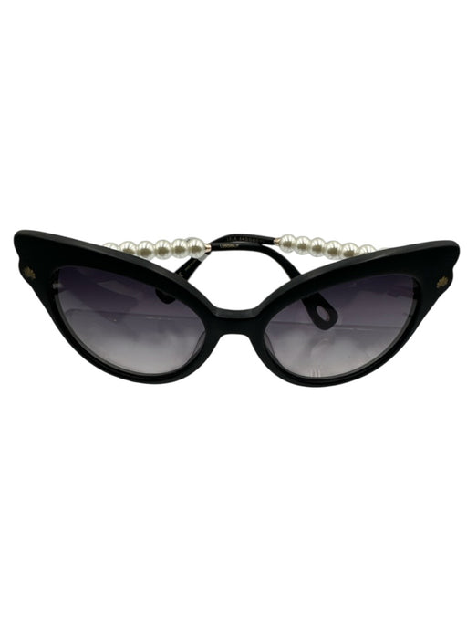 Lele Sadoughi Black & White Plastic Faux Pearl Cat Eye Gold Hardware Sunglasses Black & White