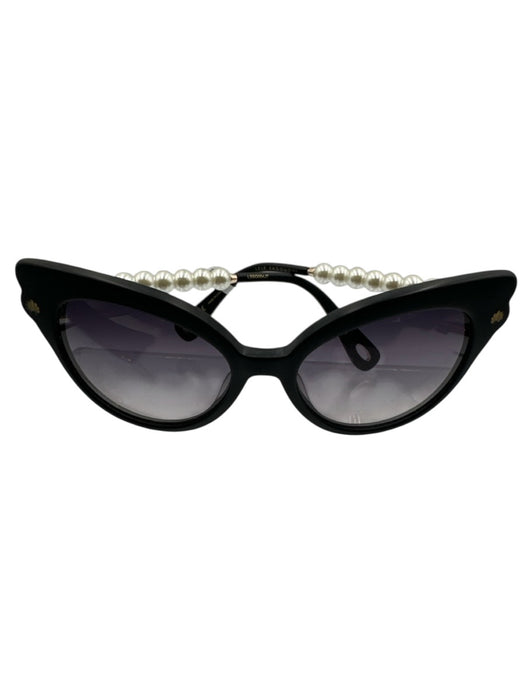 Lele Sadoughi Black & White Plastic Faux Pearl Cat Eye Gold Hardware Sunglasses Black & White