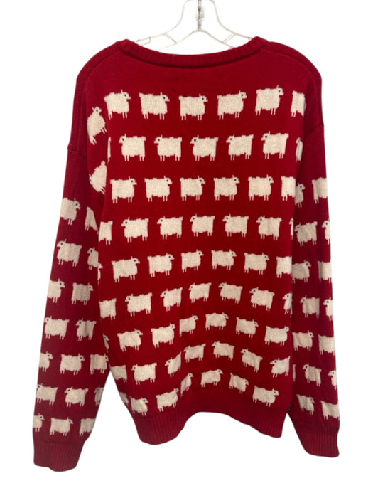 Warm & Wonderful Size XXL Red, White, Black Wool Ribbed Collar Sheep Sweater Red, White, Black / XXL