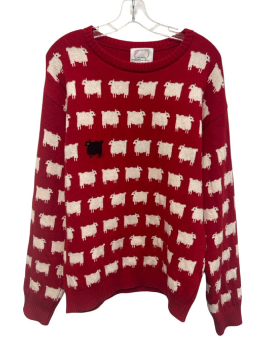 Warm & Wonderful Size XXL Red, White, Black Wool Ribbed Collar Sheep Sweater Red, White, Black / XXL