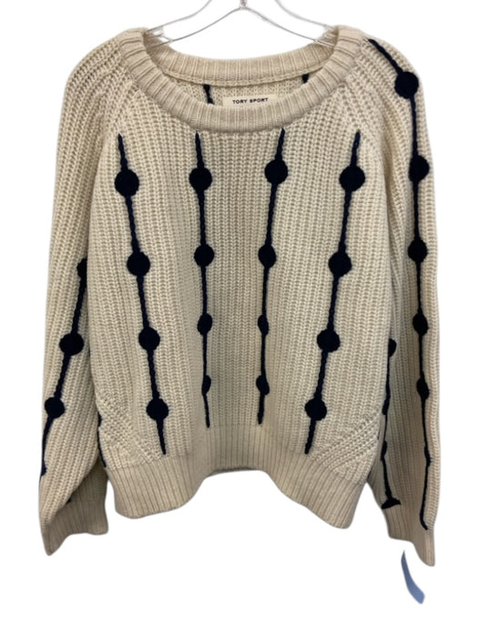 Tory Sport Size XL Cream & Navy Blue Merino Wool Chunky Knit Stripe Sweater Cream & Navy Blue / XL
