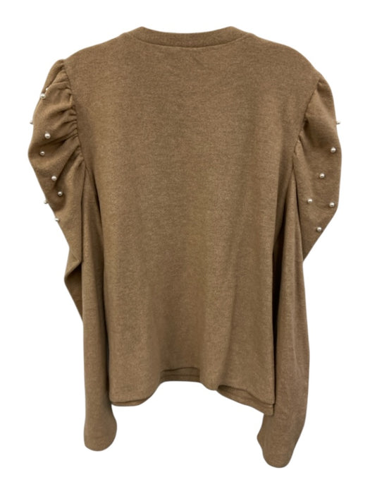 Pomander Place Size XXL Tan Polyester Blend Faux Pearl Puff Shoulder Sweater Tan / XXL
