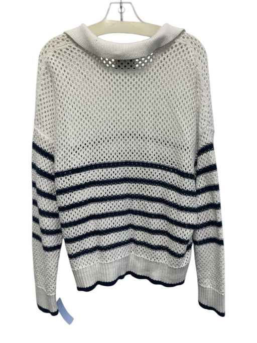 Tuckernuck Size XXL White & Navy Blue Cotton Open Knit Stripe Collar Sweater White & Navy Blue / XXL