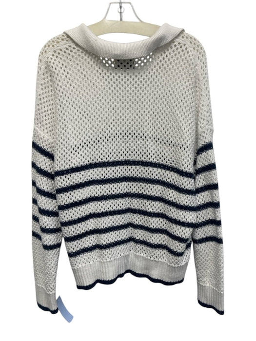 Tuckernuck Size XXL White & Navy Blue Cotton Open Knit Stripe Collar Sweater White & Navy Blue / XXL