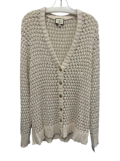 Tuckernuck Size XXL Cream & Silver Cotton Blend Metallic Thread V Neck Cardigan Cream & Silver / XXL
