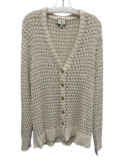 Tuckernuck Size XXL Cream & Silver Cotton Blend Metallic Thread V Neck Cardigan Cream & Silver / XXL