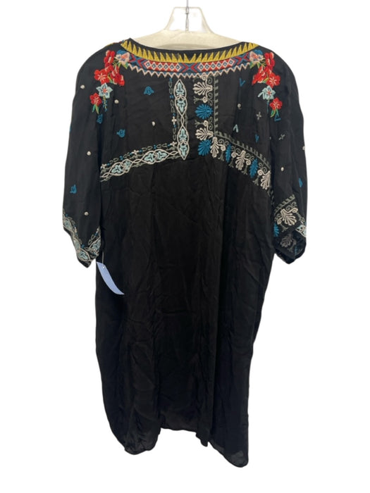 Johnny Was Size XL Black, Blue, Multi Cupra Rayon Embroidered Floral Tunic Top Black, Blue, Multi / XL