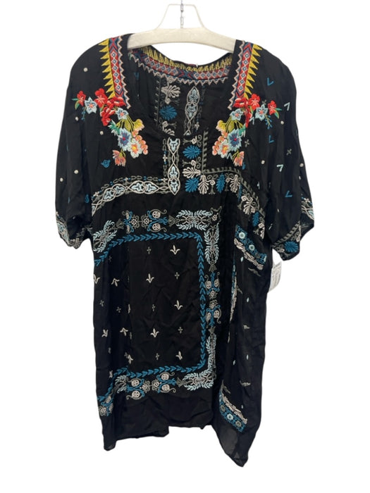Johnny Was Size XL Black, Blue, Multi Cupra Rayon Embroidered Floral Tunic Top Black, Blue, Multi / XL
