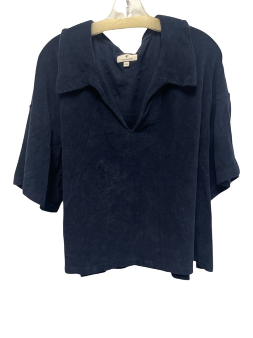 Tuckernuck Size XXL Navy Blue Cotton Terry Cloth Collar V Neck Short Sleeve Top Navy Blue / XXL