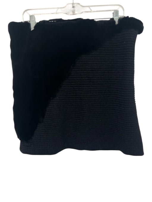 Lafayette 148 Black Wool & Cashmere Rabbit Fur Fabric Block Tube scarf Black / One Size