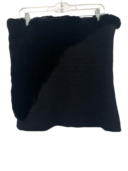 Lafayette 148 Black Wool & Cashmere Rabbit Fur Fabric Block Tube scarf Black / One Size