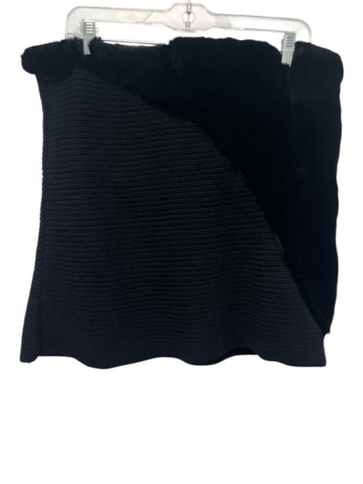 Lafayette 148 Black Wool & Cashmere Rabbit Fur Fabric Block Tube scarf Black / One Size