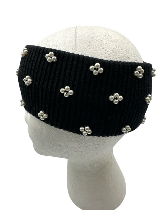 Lele Sadoughi Black Viscose Blend Knit Faux Pearl Headband Black