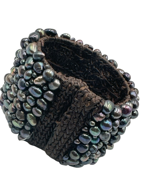 SOMS TH Purple & Brown Pearl Woven Thread Cluster open cuff Bracelet Purple & Brown