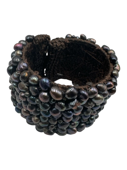 SOMS TH Purple & Brown Pearl Woven Thread Cluster open cuff Bracelet Purple & Brown