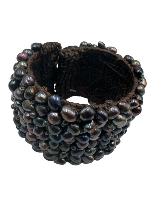 SOMS TH Purple & Brown Pearl Woven Thread Cluster open cuff Bracelet Purple & Brown