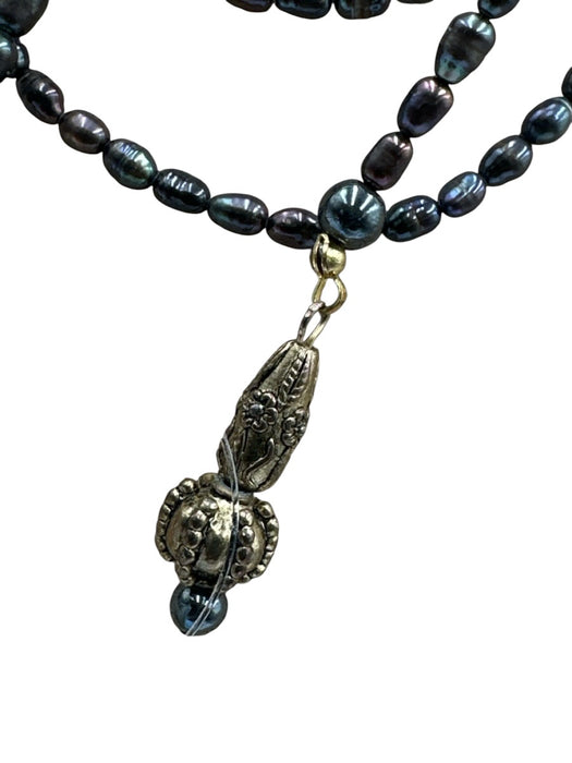 Purple & Gold Pearl Metal Tassels Lariat Necklace Purple & Gold