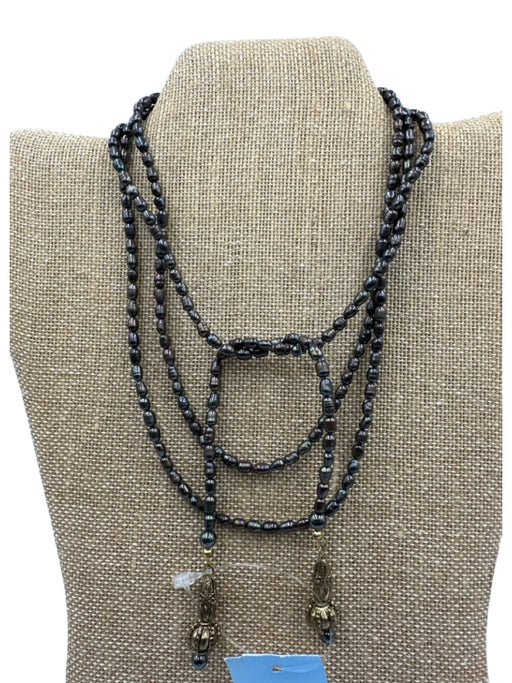 Purple & Gold Pearl Metal Tassels Lariat Necklace Purple & Gold