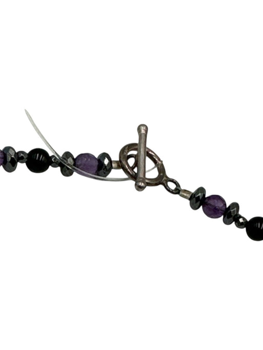 White, Purple & Black Pearl 925 Silver Beaded Toggle Clasp Necklace White, Purple & Black