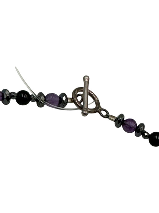 White, Purple & Black Pearl 925 Silver Beaded Toggle Clasp Necklace White, Purple & Black