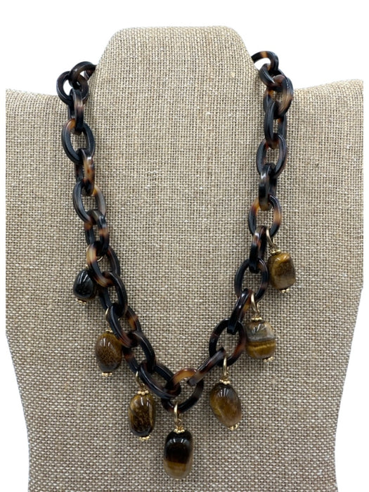 Lorren Bell Brown, Black, Gold Acetate Tigers Eye Chain Toggle Clasp Necklace Brown, Black, Gold