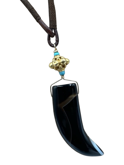Whitney Beads Black, Brown, Gold Leather cord Acetate Horn Bead Detail Necklace Black, Brown, Gold