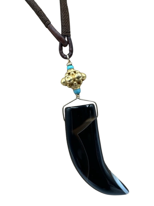 Whitney Beads Black, Brown, Gold Leather cord Acetate Horn Bead Detail Necklace Black, Brown, Gold