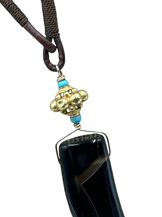 Whitney Beads Black, Brown, Gold Leather cord Acetate Horn Bead Detail Necklace Black, Brown, Gold