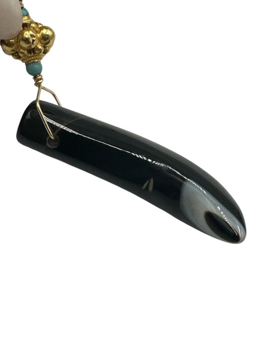 Whitney Beads Black, Brown, Gold Leather cord Acetate Horn Bead Detail Necklace Black, Brown, Gold