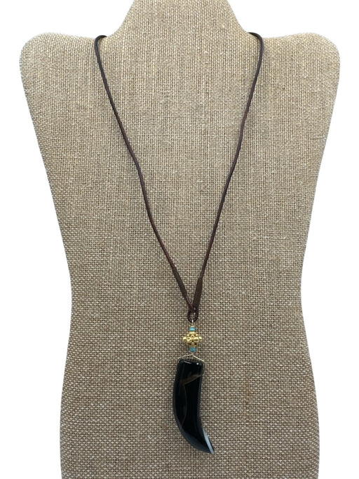 Whitney Beads Black, Brown, Gold Leather cord Acetate Horn Bead Detail Necklace Black, Brown, Gold