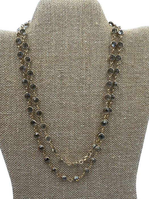 Swarovski Gold & Gray Crystal Metal Bezel Chain Long Necklace Gold & Gray
