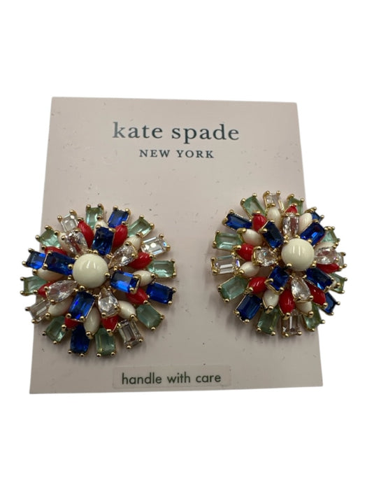 Kate Spade White, Blue, Red Crystal Star Burst Post Back Studs Earrings White, Blue, Red