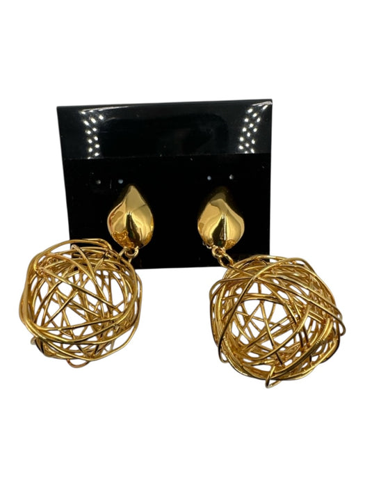 Cecile Jeanne Gold Metal Wire Sphere drop Clip On Earrings Gold
