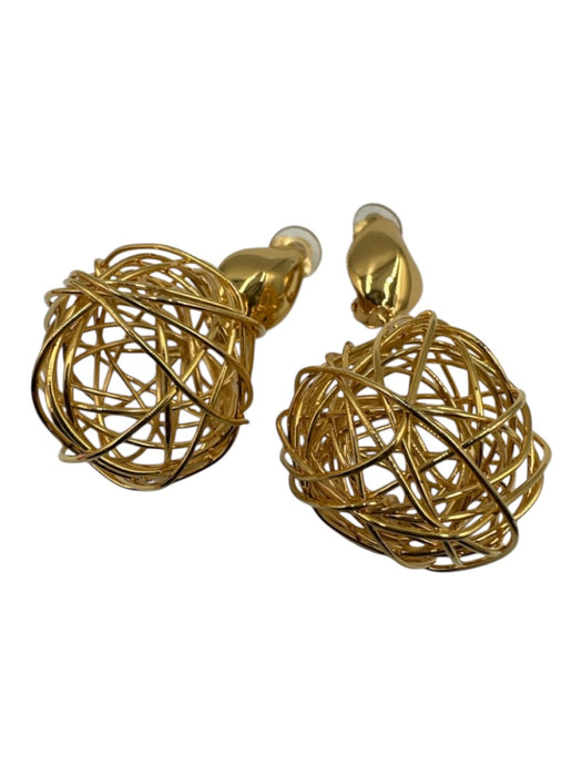 Cecile Jeanne Gold Metal Wire Sphere drop Clip On Earrings Gold