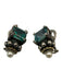 Lagos Teal & Silver 925 & 750 Topaz Rectangle Cut Pearl detail Hinge Earrings Teal & Silver
