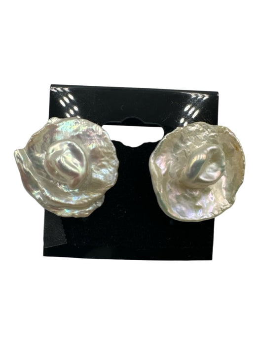 White Pearl Circle Post Back Baroque Earrings White